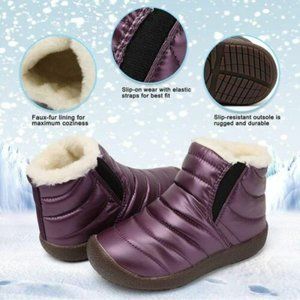 Zefani Kids Waterproof Snow Boots Winter Anti-Slip Fur Lined Warm Shoes Outdoor